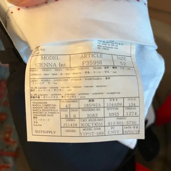 Suitsupply Sienna Revenge Vitale Barberis Canonico Charcoal Gray Suit size 42r - Picture 8 of 8